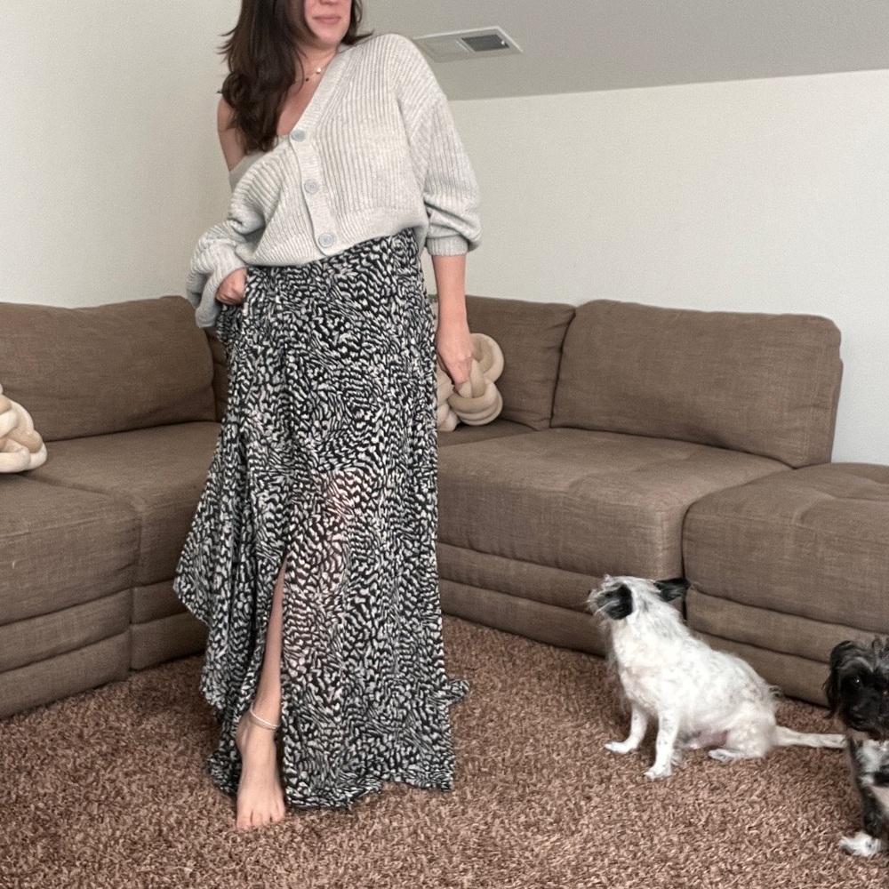 Black and white maxi wrap dress
